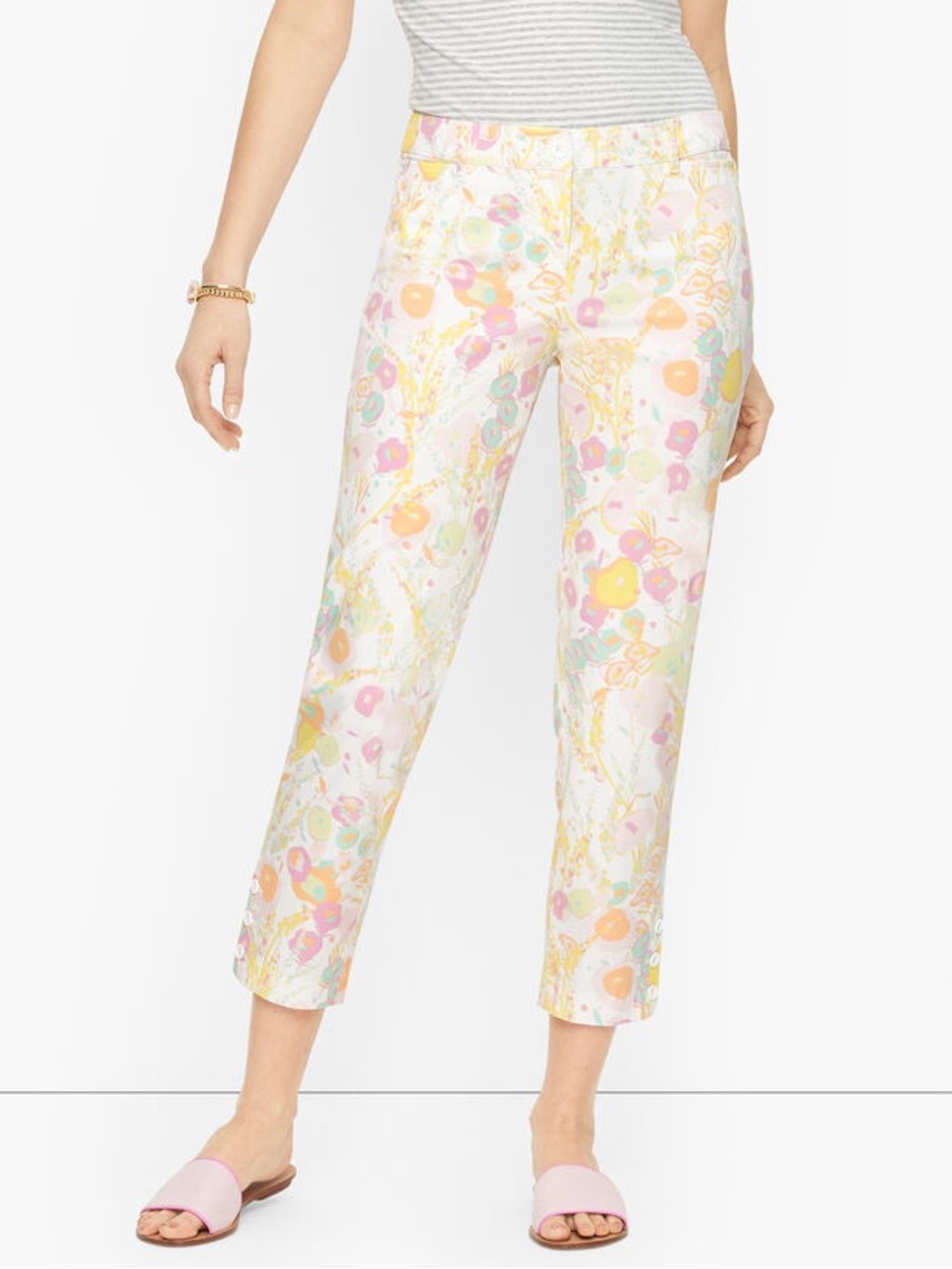 Talbots Women's Pastel Floral Perfect Crop Stretch Pants - Size 24W